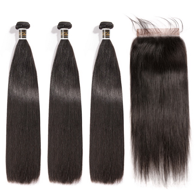 Virgin Straight Hair Bundles With 6x6 Transparent Lace Closure